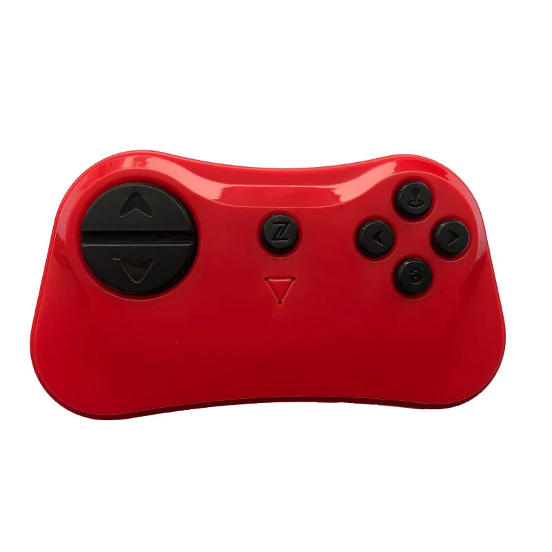 Red remote control for desktop chrome, top view, designed for gaming and interactive experiences