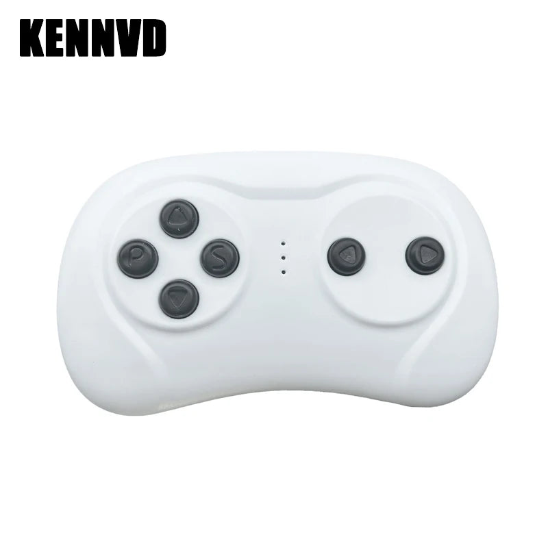 White remote control desktop chrome with buttons, top view, for easy gaming navigation