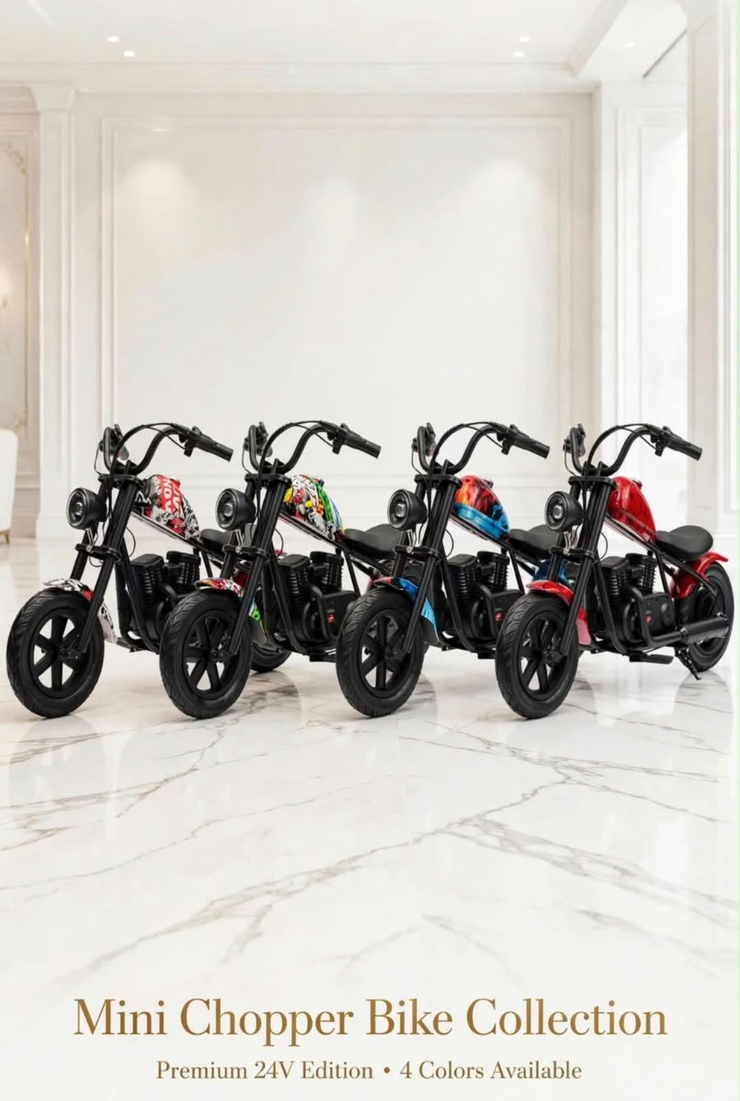 Kids 24 v high-speed ride on bike chooper mode at Sam's Toy Ahmedabad in four vibrant colors