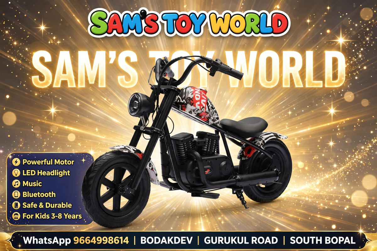 Kids 24 v high-speed ride on bike chooper mode at Sam's Toy Ahmedabad in black and red for ages 3-8 by Sam's Toy World