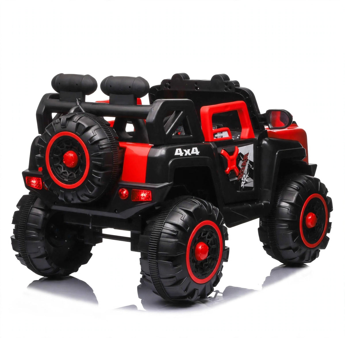Kids 4x4 2 seater jumbo size electric jeep car in red and black by Sam's Toy World for ages 3 and up