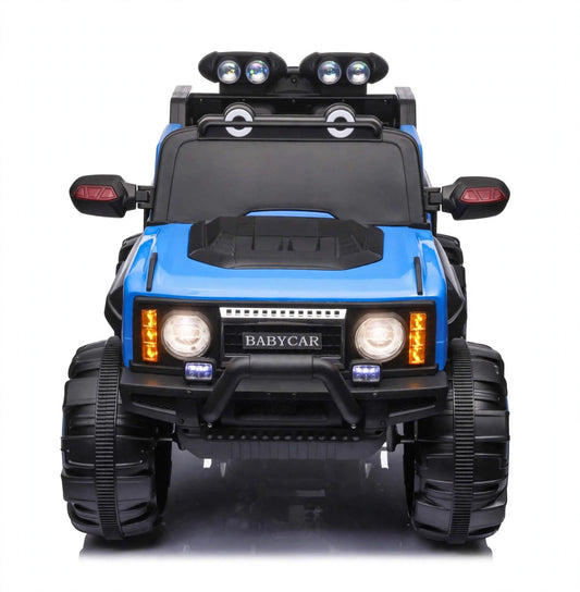 Kids 4x4 2 seater jumbo size electric jeep car in blue with headlights for ages 3-8 from Sam's Toy World