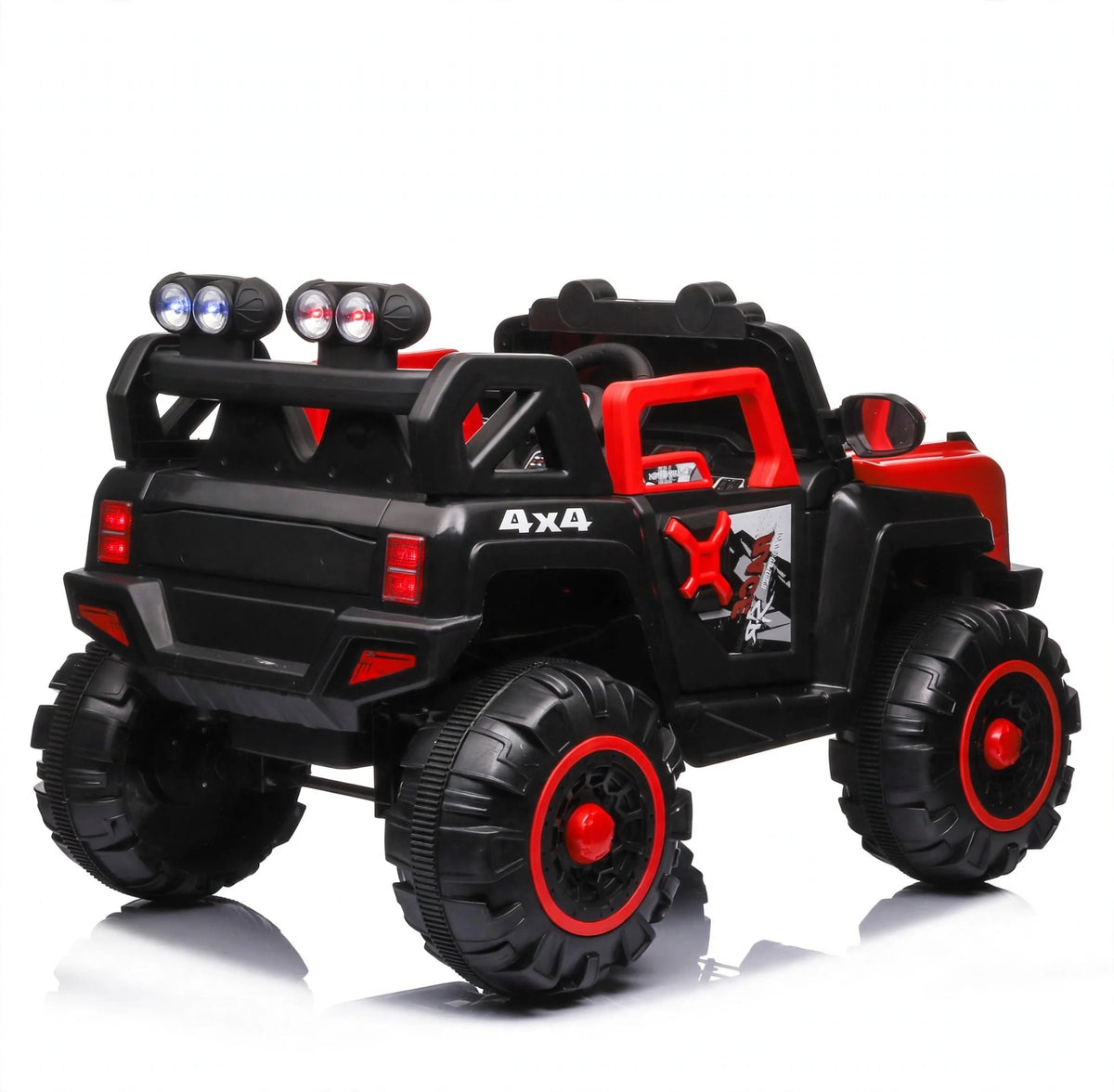 Kids 4x4 2 seater jumbo size electric jeep car in black and red for ages 3 and up from Sam's Toy World