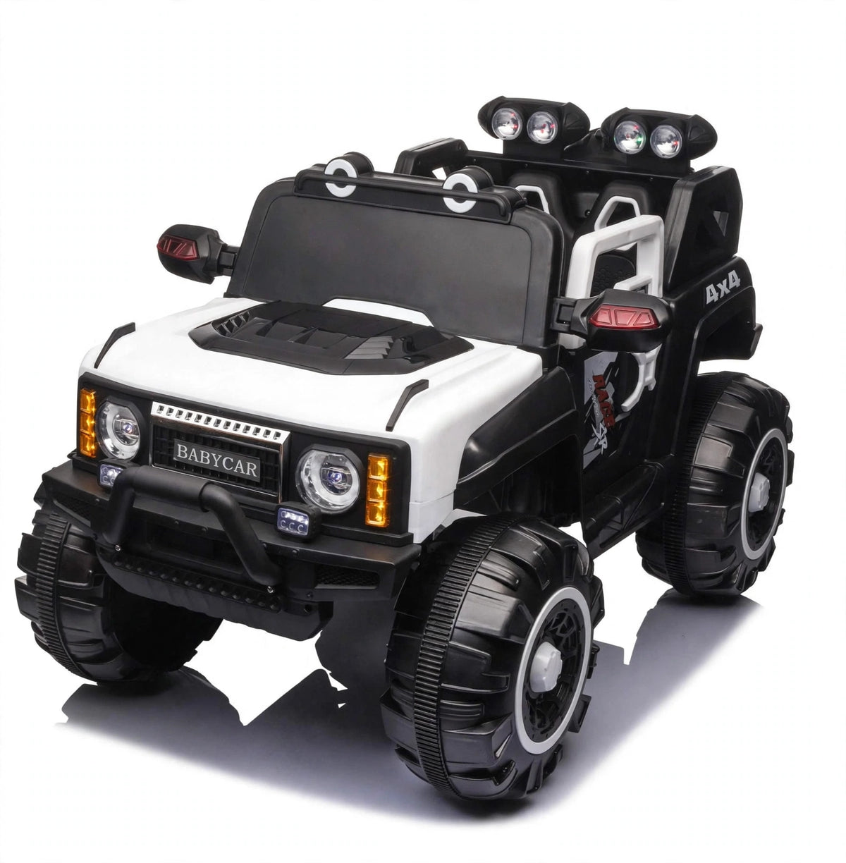 Kids 4x4 2 seater jumbo size electric jeep car in black and white for ages 3 to 8 from Sam's Toy World