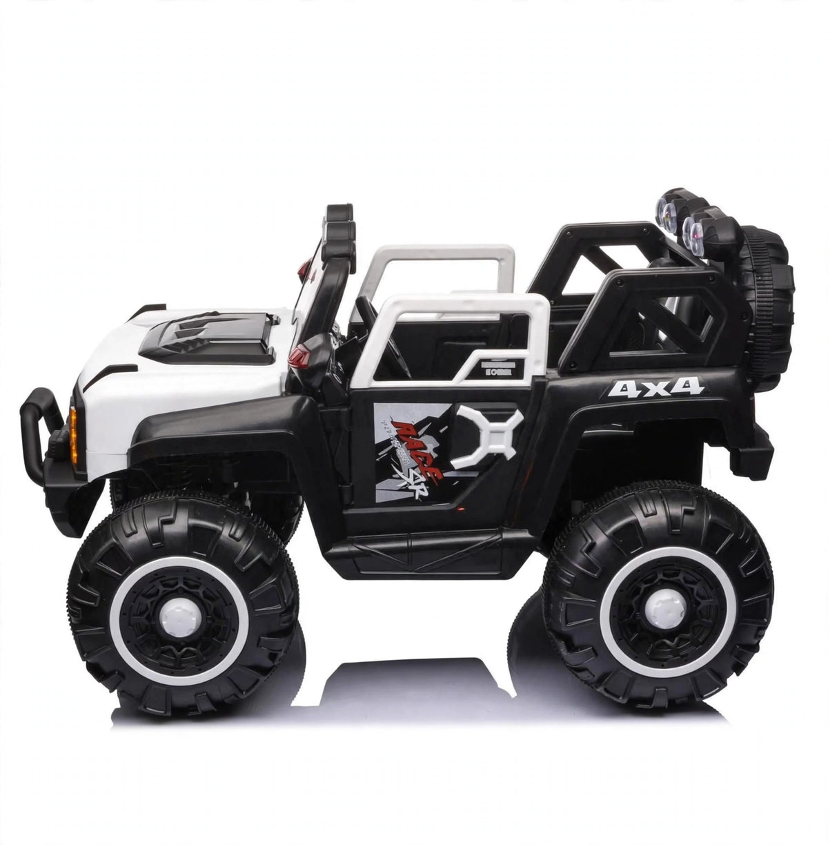 Kids 4x4 2 seater jumbo size electric jeep car in black and white for ages 3 and up from Sam's Toy World