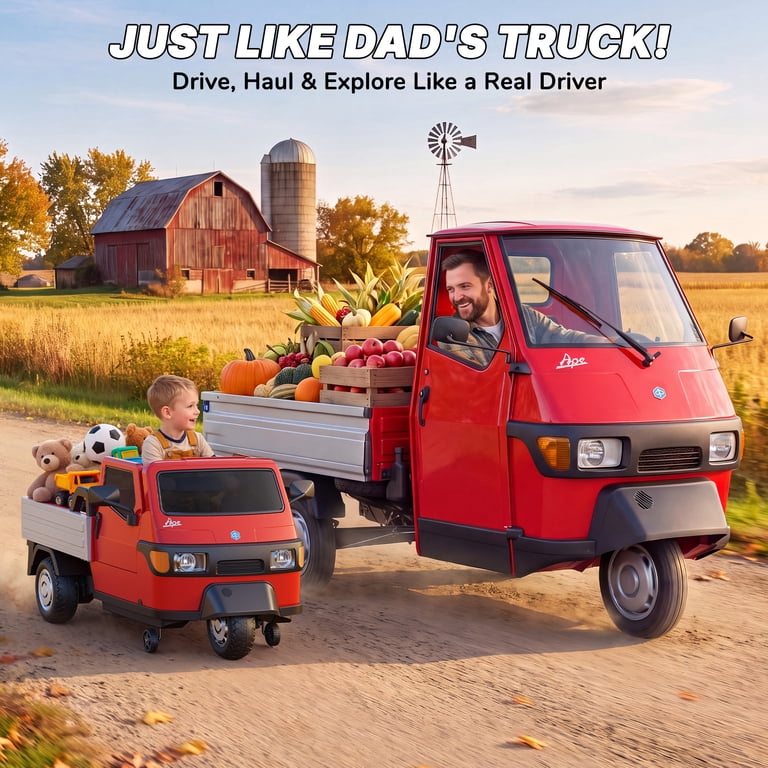 Kids electric Auto ride on Piaggio Tempo in Ahmedabad with red color for ages 3 to 7 from Sam's Toy World