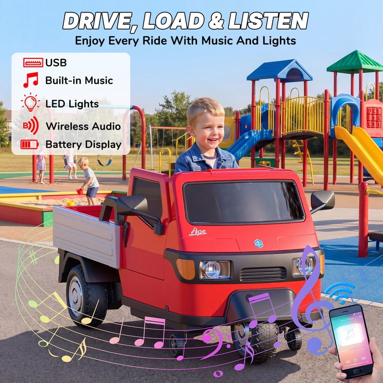Kids electric Auto ride on Piaggio Tempo in Ahmedabad with music, lights and great for outdoor fun from Sam's Toy World