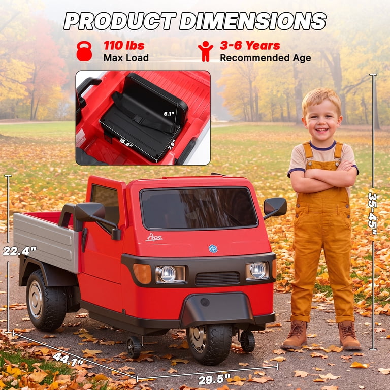 Kids electric Auto ride on Piaggio Tempo in Ahmedabad with red color, for ages 3-6, by Sam's Toy World