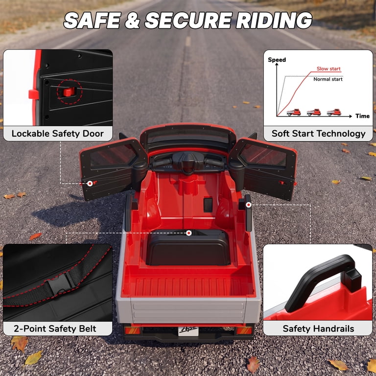 Kids electric Auto ride on Piaggio Tempo in Ahmedabad with lockable safety door and 2-point safety belt by Sam's Toy World