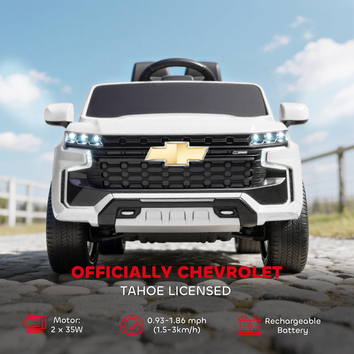 Kids electric battery operated remote control car Ahmedabad in white with Chevrolet Tahoe design from Sam's Toy World