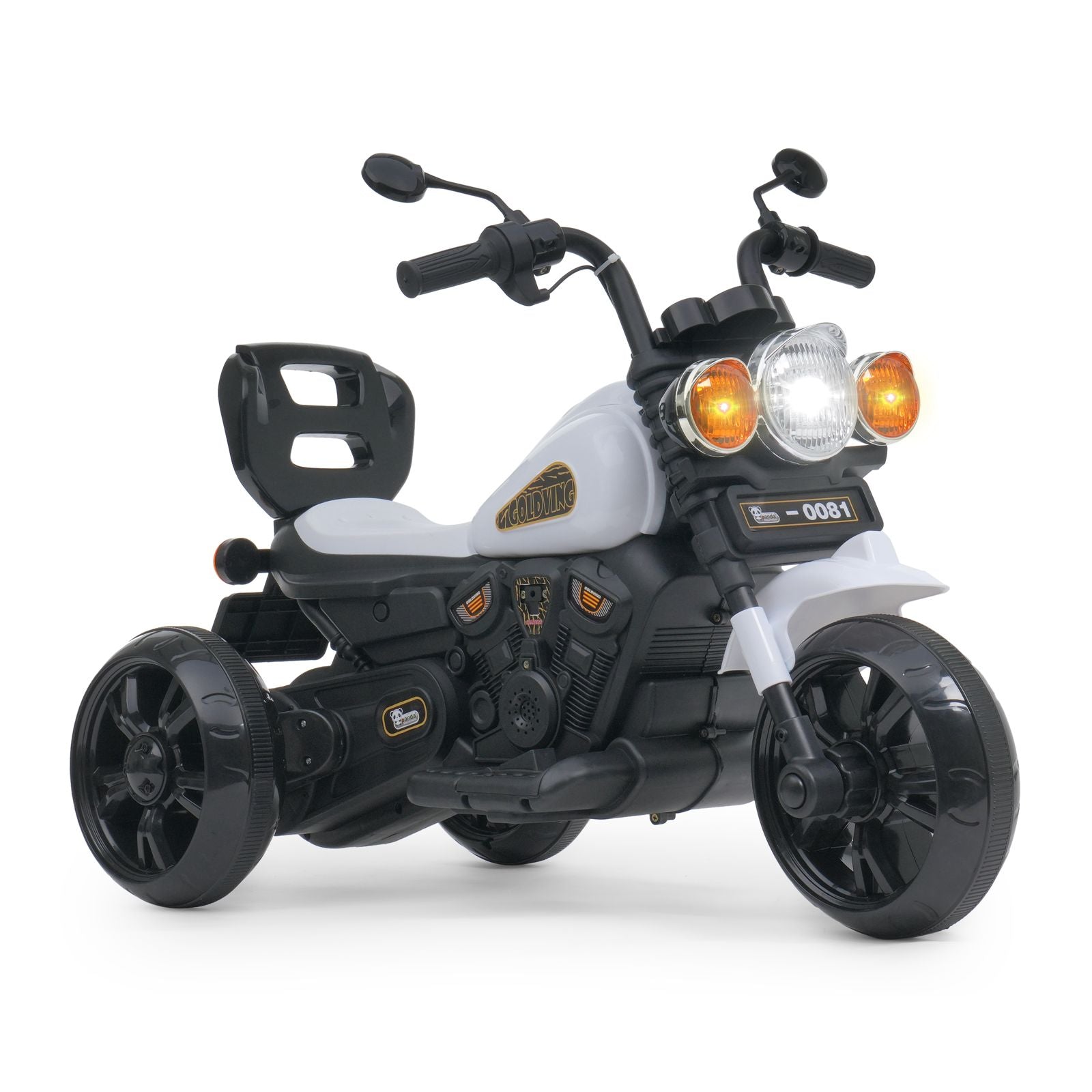 Kids goldwing ride on ev bike with warranty in Ahmedabad white and black electric tricycle for children
