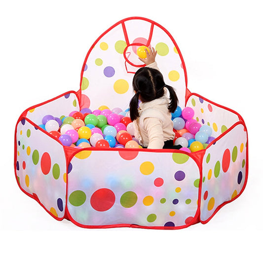 Kids indoor play tent with ball pit featuring colorful balls and a child playing inside