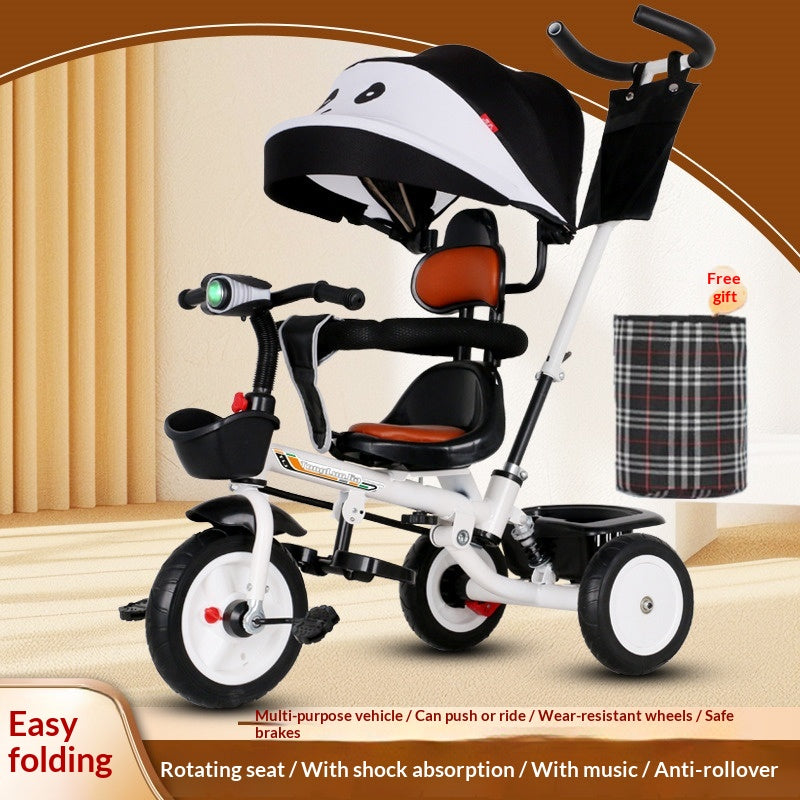 Sam's Toy World Kids Tricycle kids cycle in black and white with adjustable seat and canopy for ages 2-5