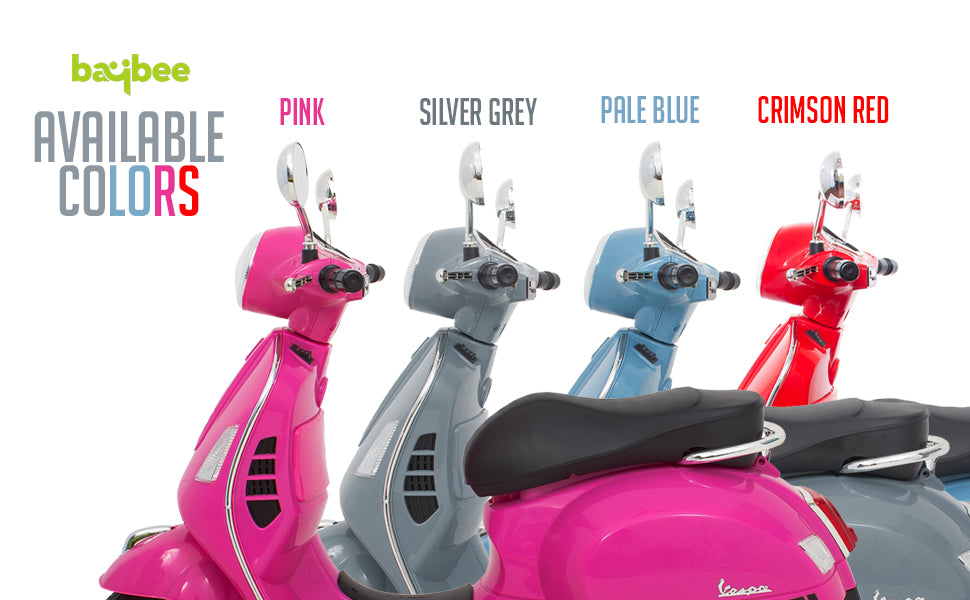 Kids Vespa scooter in pink, silver grey, pale blue, and crimson red for ages 3-8 from Sam's Toy World
