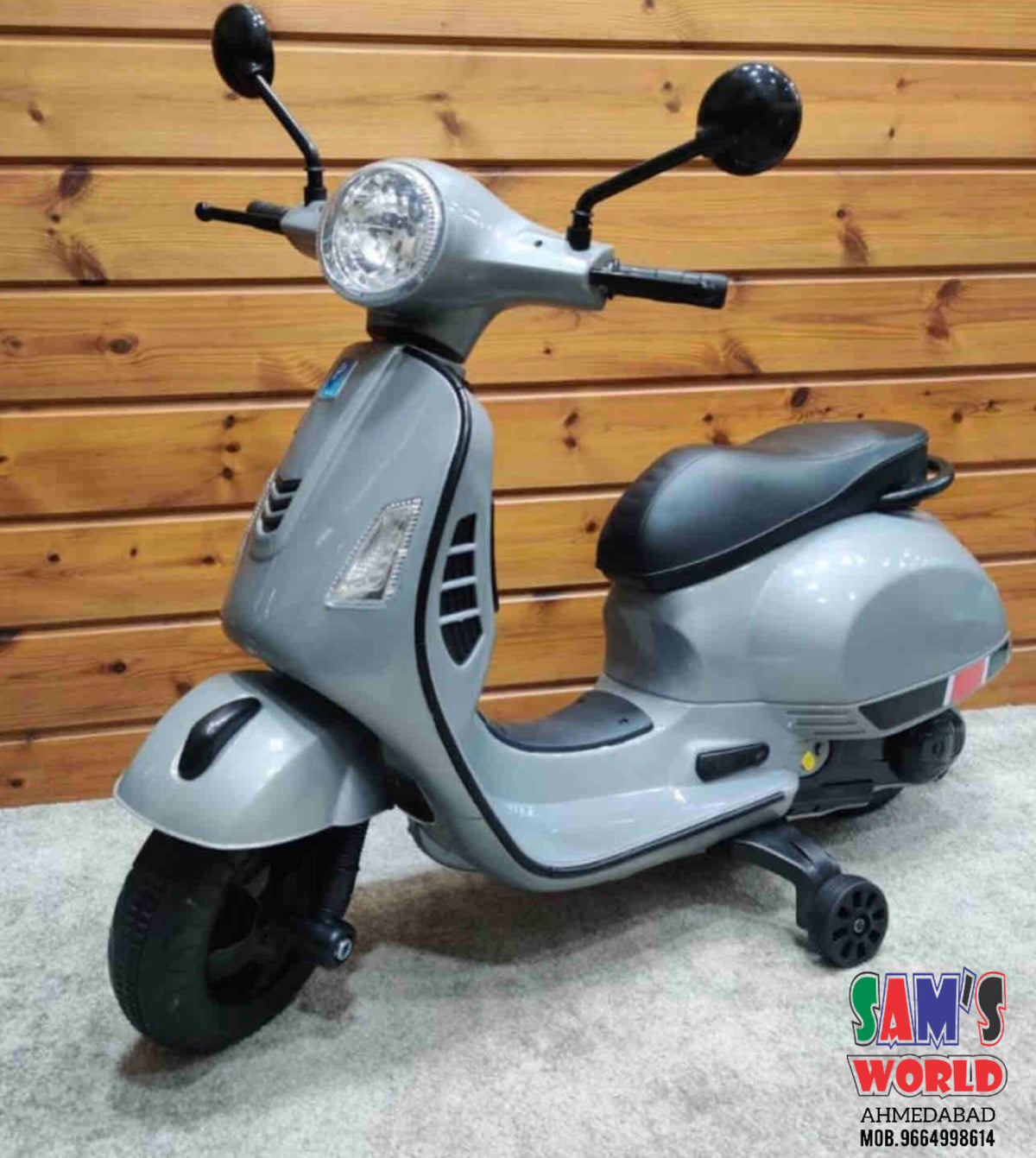 Kids Vespa Scooter in gray for ages 3-8, perfect battery scooter for kids in Ahmedabad Gujarat from Sam's Toy World