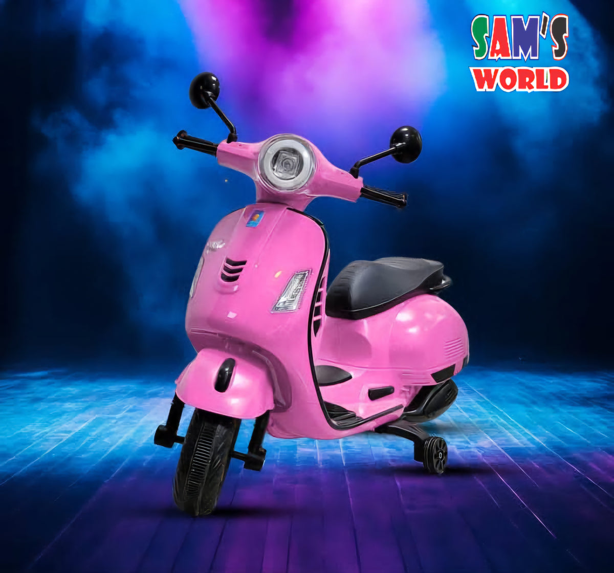 Kids vespa scooter in pink, battery scooter for kids in Ahmedabad Gujarat, ideal for ages 3-7. Sam's Toy World.