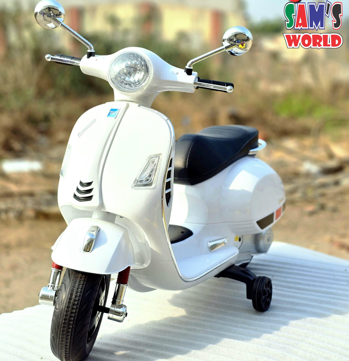 Kids vespa scooter in white color for ages 3-8, perfect battery scooter for kids in Ahmedabad Gujarat from Sam's Toy World