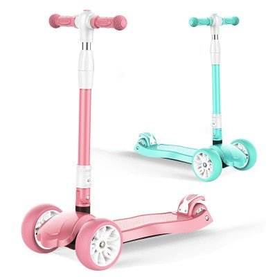 Pink and teal three wheel toddler scooters adjustable ride on one lage standing scooterfor toddlers with adjustable handle heights