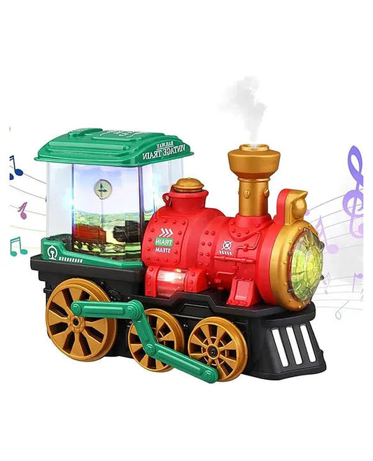 Plastic red steam train with lighted headlamp and wheels colorful musical train toy for toddlers,  sound and lightning