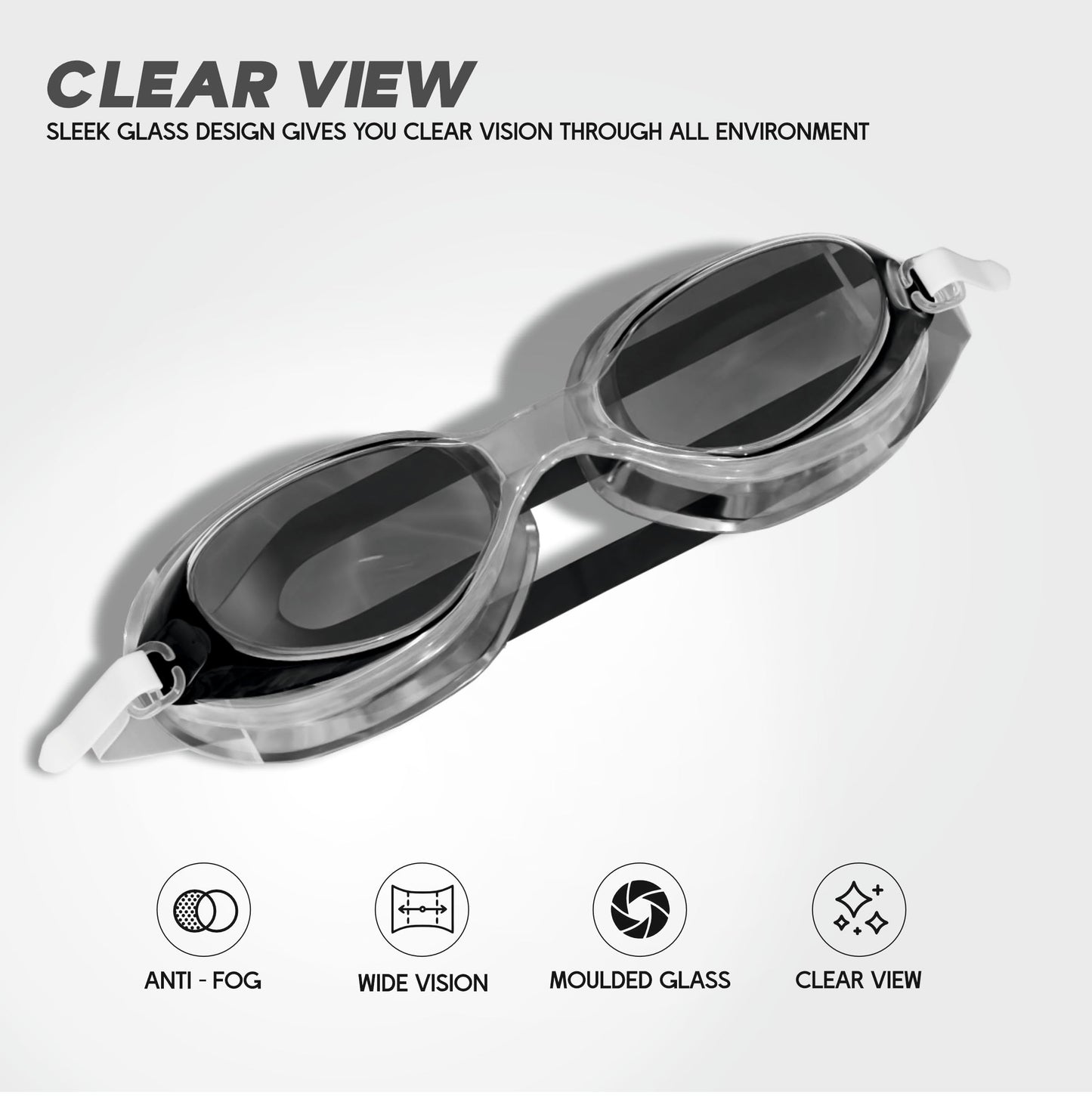 Clear view anti-fog swimming goggles for adults and kids with sleek design and wide vision
