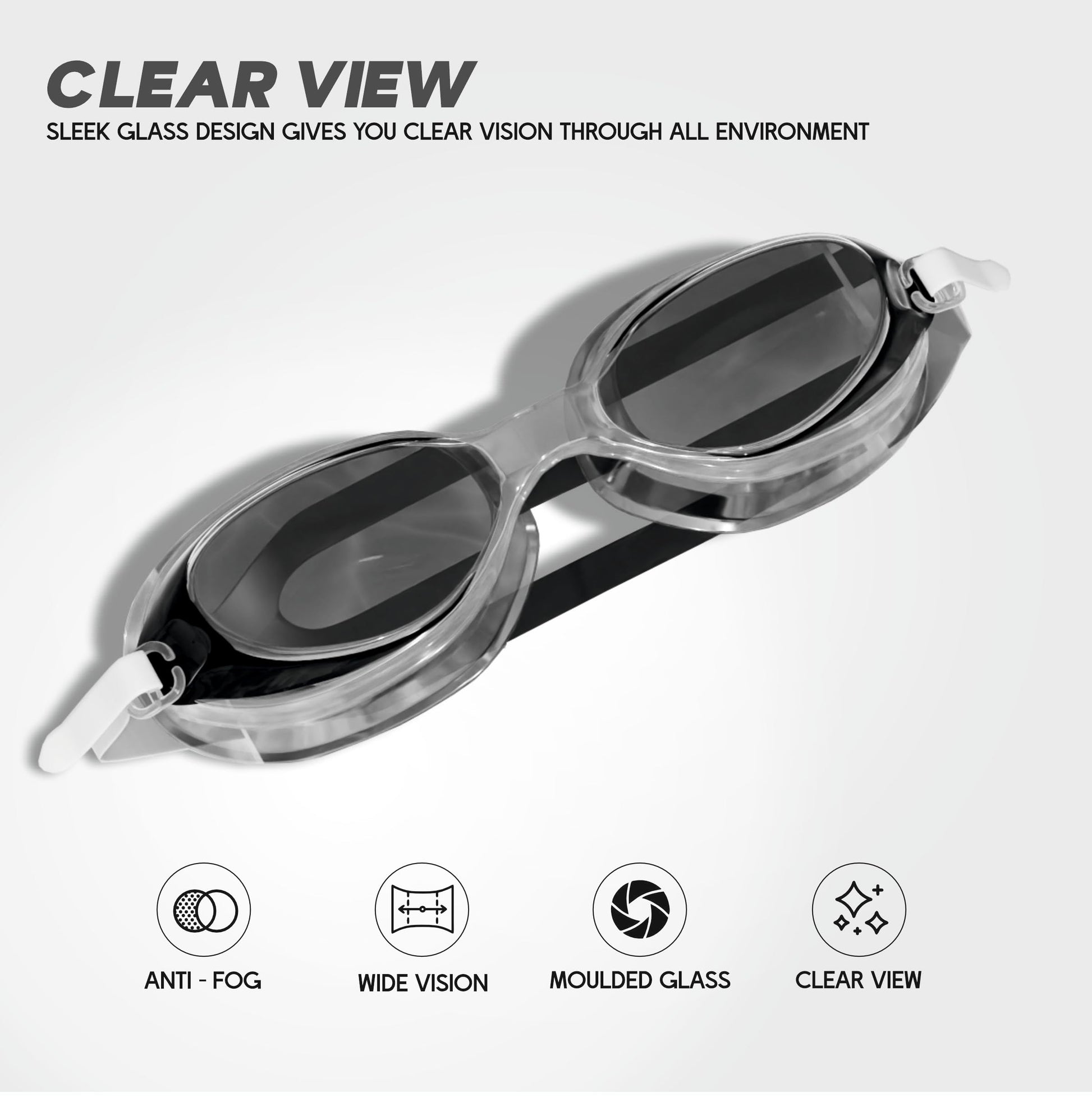 Clear view anti-fog swimming goggles for adults and kids with sleek design and wide vision