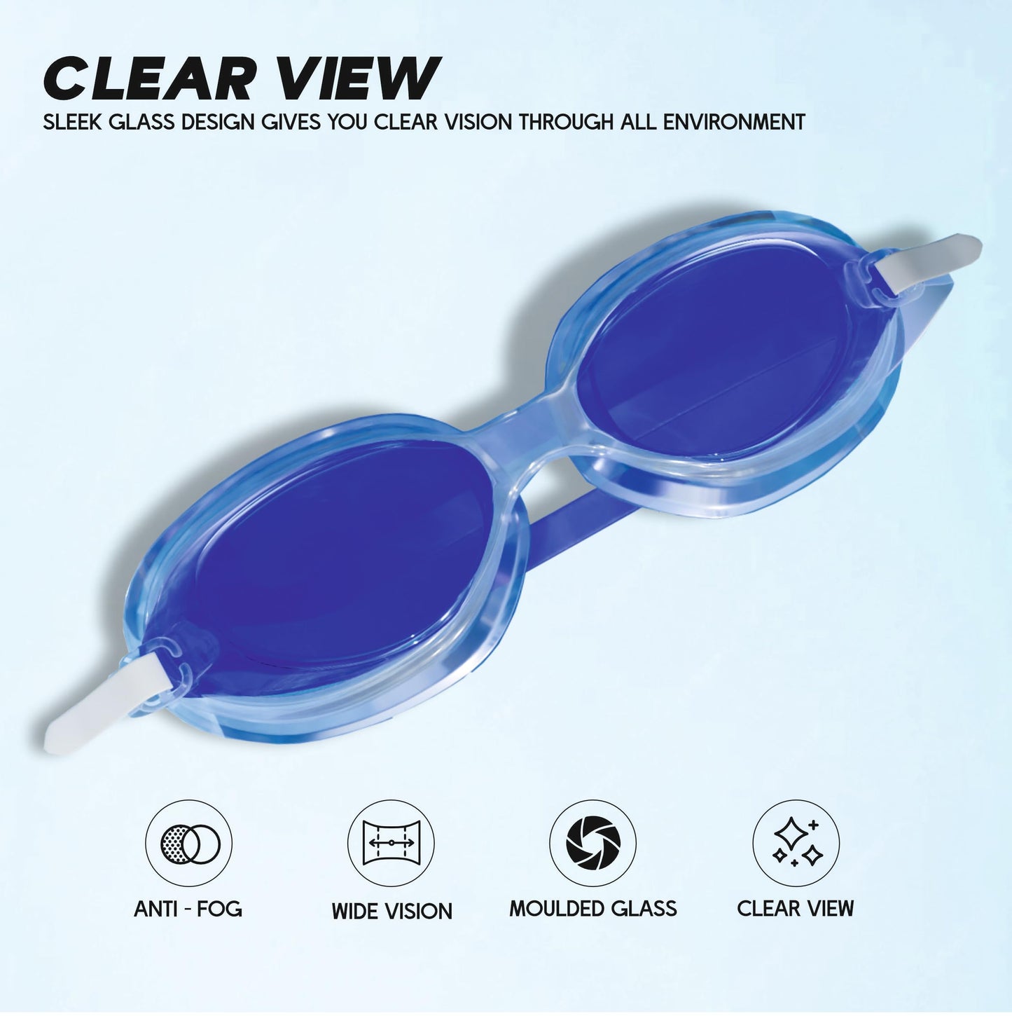 Transparent anti-fog swimming goggles for adults and kids with sleek design for clear vision
