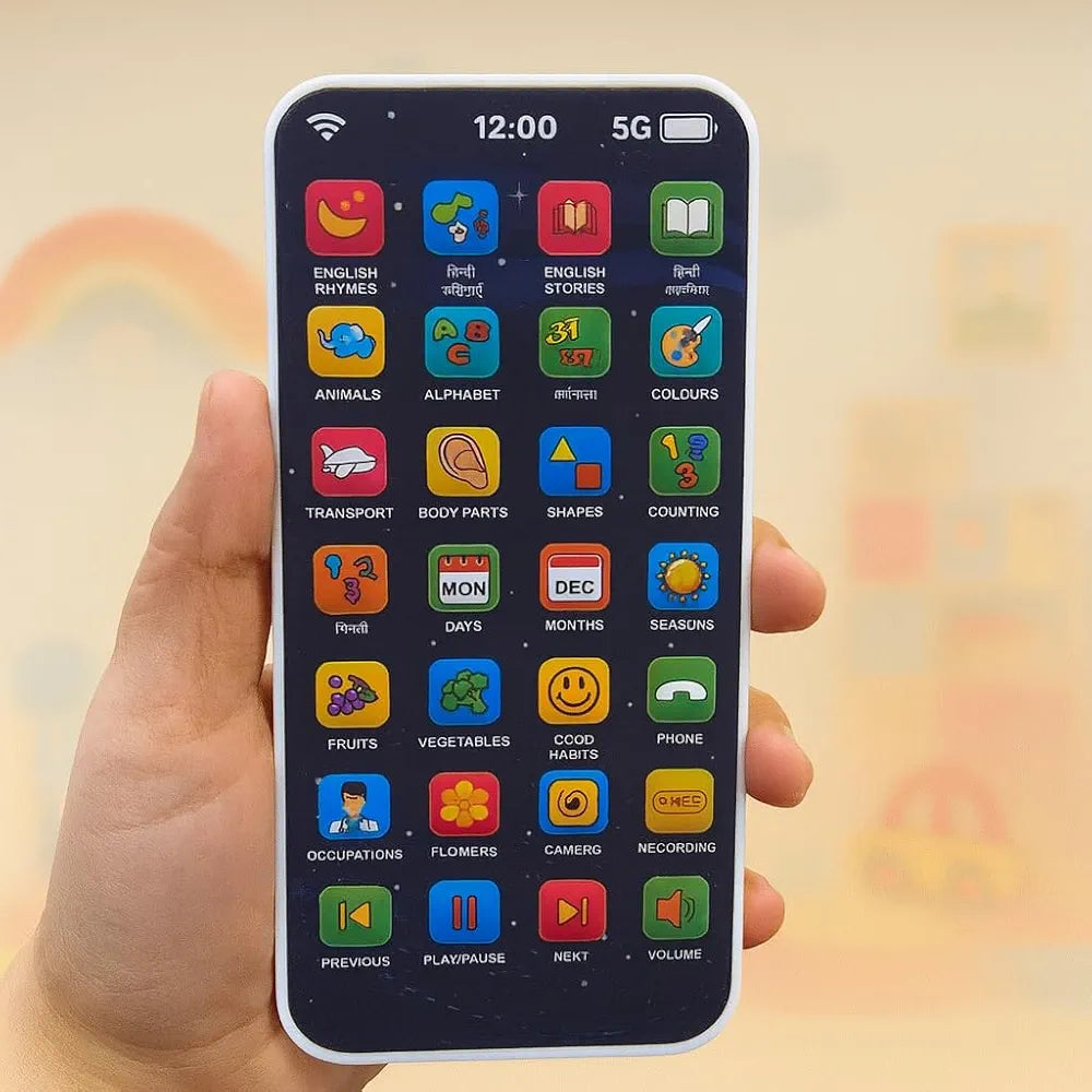 Learning rechargeable educational mobile toy for kids with colorful interactive buttons and educational themes