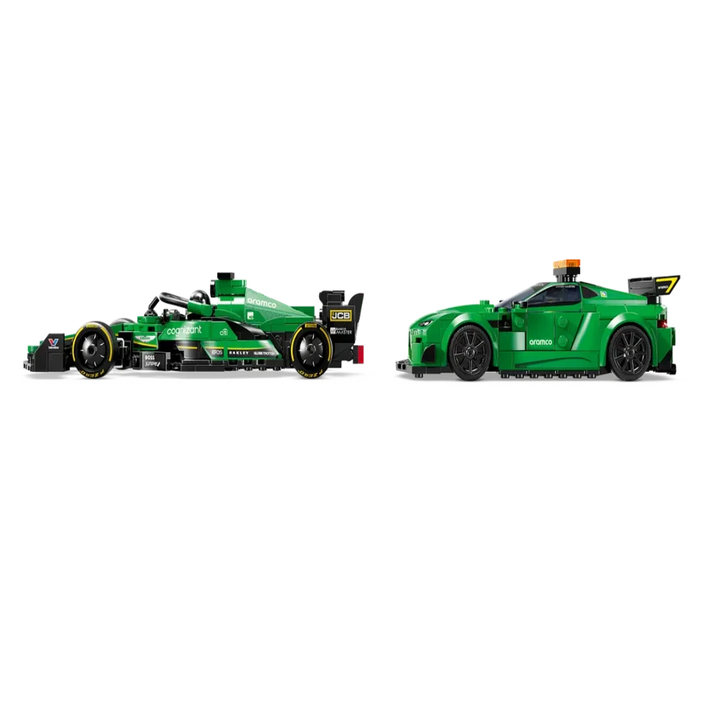 Buy Aston Martin Safety Car & AMR23 Lego India green LEGO F1 car and safety car model set side view