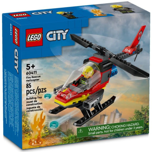 LEGO City Fire Rescue Helicopter 60411 Ahmedabad Gujarat India . Boxed red helicopter with pilot minifigure and water launcher