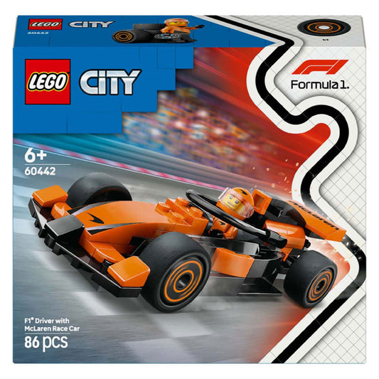 LEGO City Formula 1 Race Car best price Ahmedabad Gujarat India . Orange F1 McLaren style 86 piece set with driver minifig on box