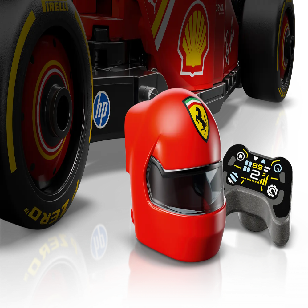 Red LEGO Ferrari racing helmet and wheel closeup Speed Champions collectible LEGO car Ahmedabad Gujarat online India 