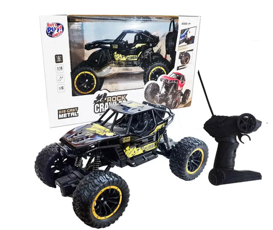 Rock Crawler 4WD remote control car Ahmedabad Gujarat black with large tires and remote controller