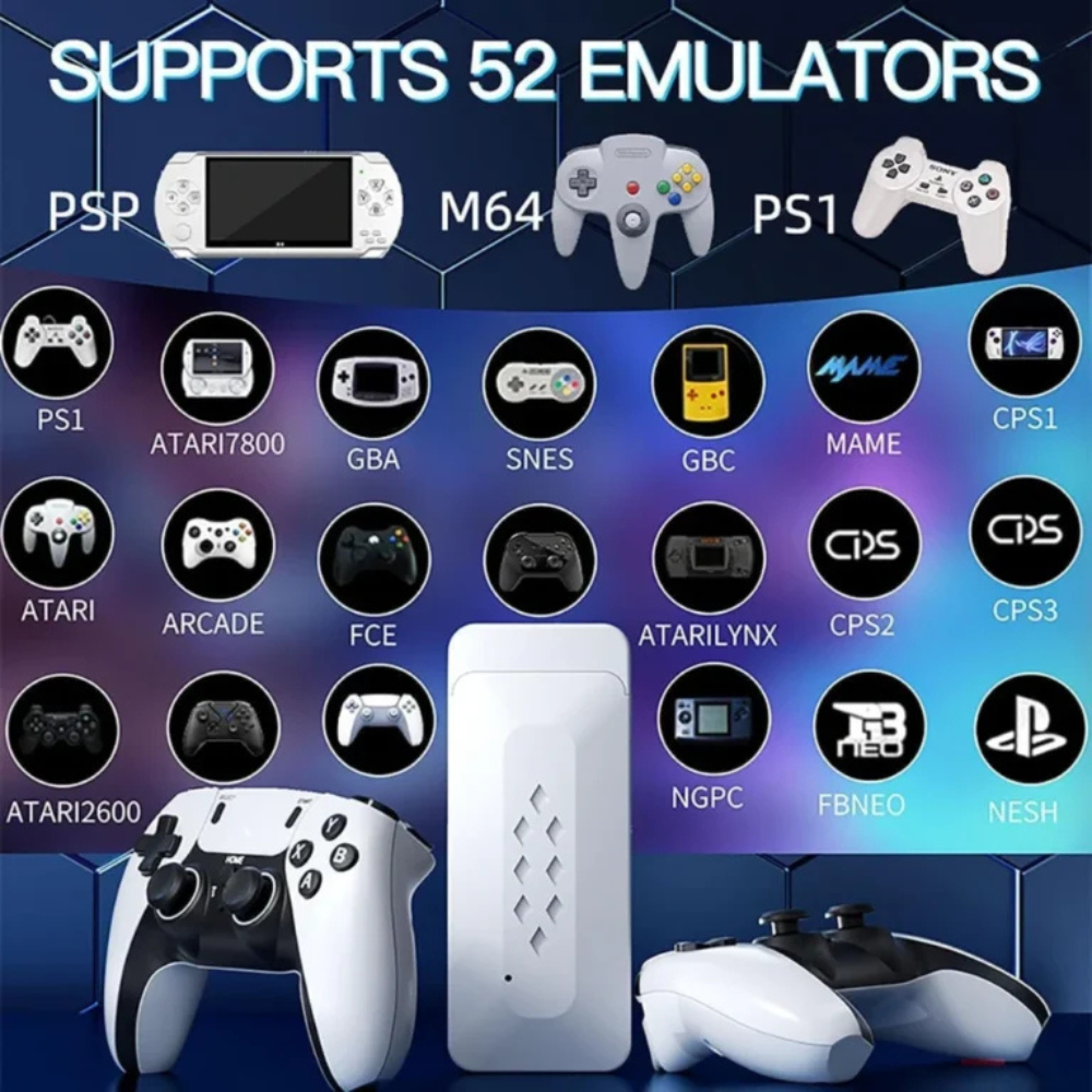 M22 Gamestick in white, showcasing compatibility with 52 emulators for diverse gaming experiences