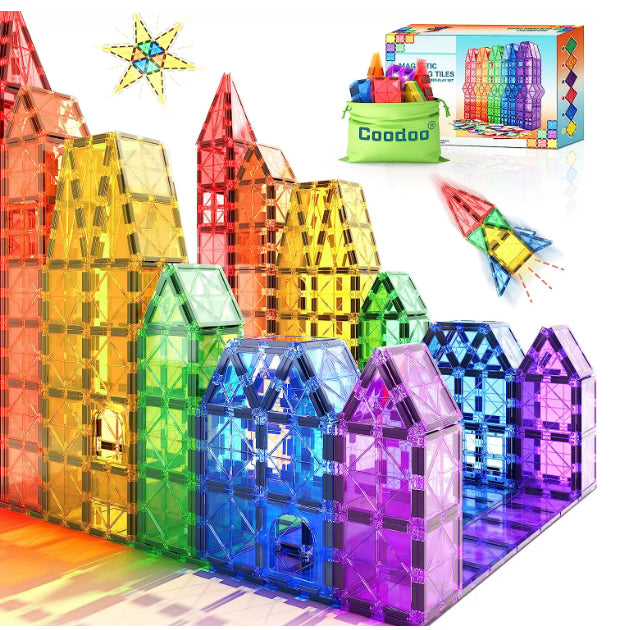 Colorful Magna-Tiles magnetic tiles set for building colorful structures, suitable for ages 3 and up, from Sam's Toy World