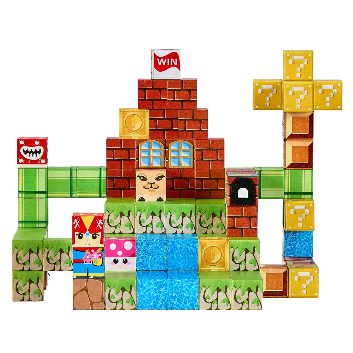 Colorful magnetic blocks set featuring various shapes to build a creative castle scene for imaginative play
