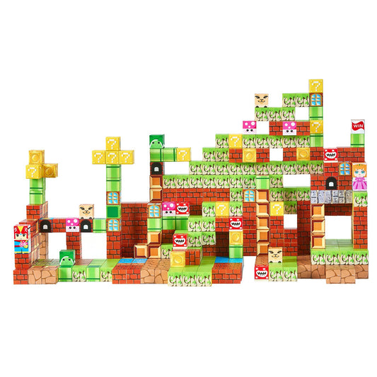 Colorful magnetic blocks building set, side view, for imaginative play and educational development