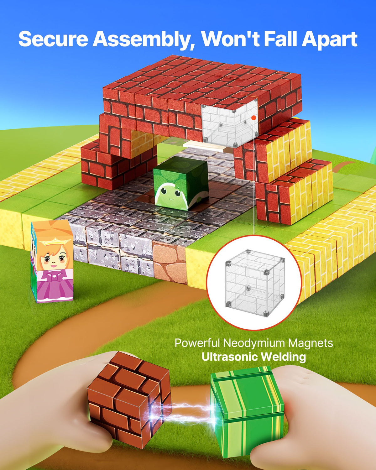 Colorful magnetic blocks set with secure assembly, ideal for creative building and learning