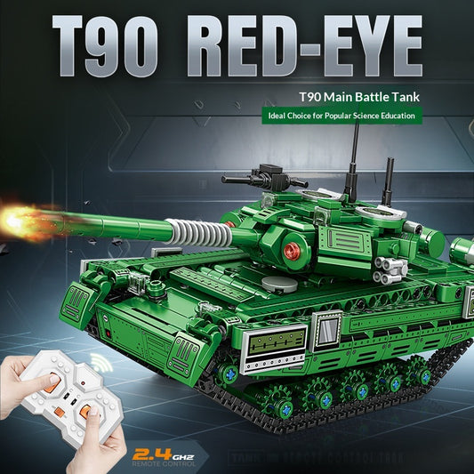 Green T90 Red-Eye Remote-Controlled Battle Tank, side view, for interactive science education