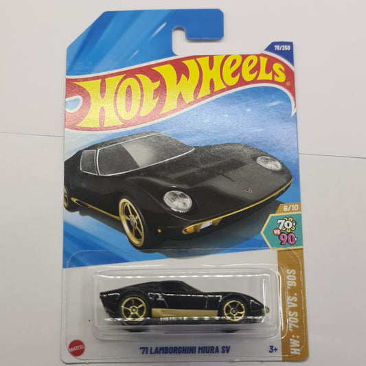 Hot Wheels 70s vs 90s collection Ahmedabad online India black 71 Lamborghini Miura SV toy car in blister pack