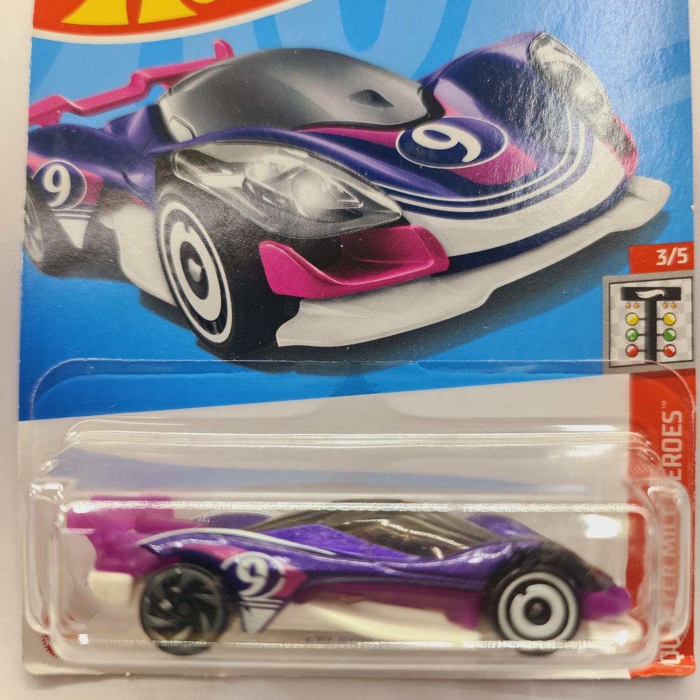 Quarter Mile Heroes Hot Wheels Netflix edition purple white number 9 toy car in blister pack by samstoy in