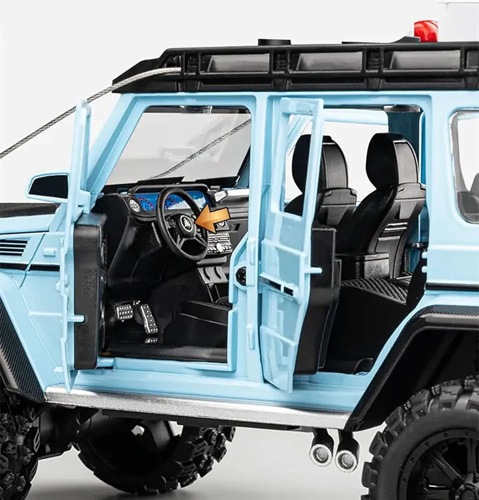 Interior view of Mercedes BRABUS G550 metal toy car Ahmedabad showing detailed dashboard and open door