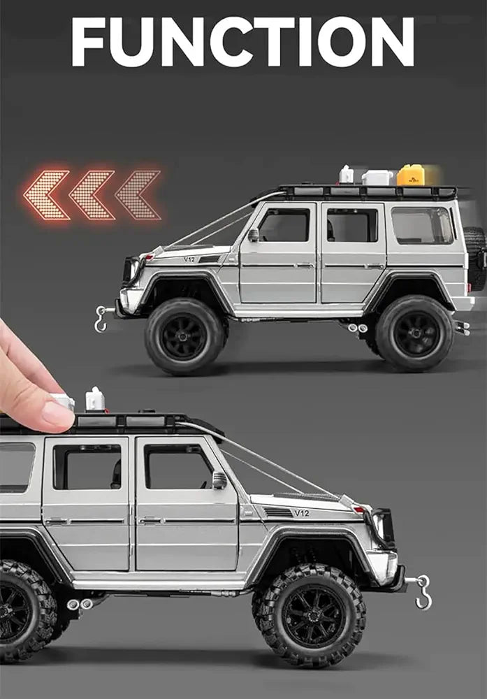 Mercedes BRABUS G550 metal toy car Ahmedabad showing functional pull-back action in silver color