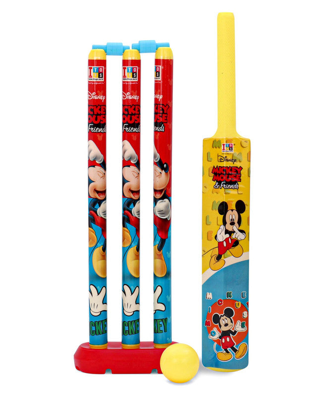 Mickey Mouse bat and ball toy cricket set featuring colorful design and child-friendly materials