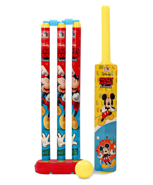 Mickey Mouse bat and ball toy cricket set featuring colorful design and child-friendly materials