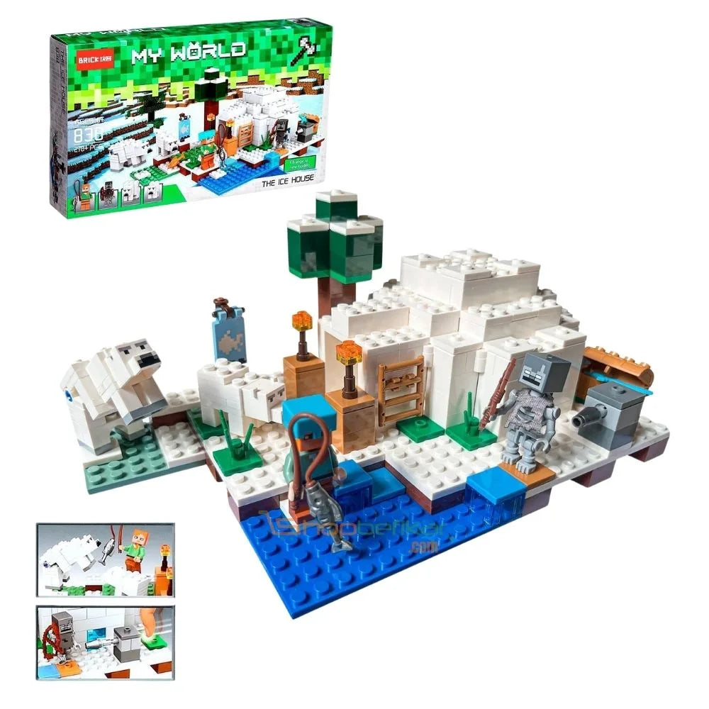 Minecraft on blocks at Sam's Toy World Ahmedabad, colorful block set featuring The Ice House with characters and scenery