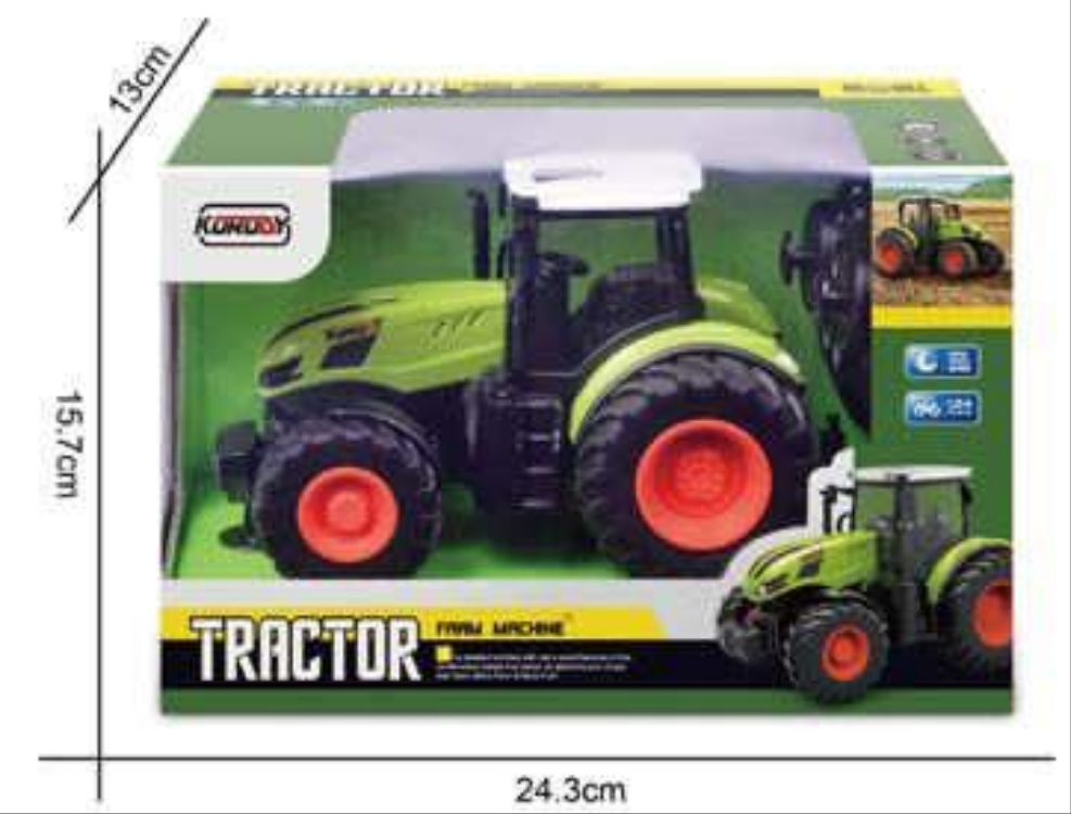 samstoy.in kids remote control green tractor Ahmedabad online India . Green toy tractor with orange wheels in display box