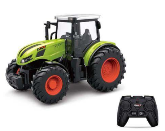 kids remote control green tractor Ahmedabad online India Samstoyin toy tractor with black remote and large orange wheels