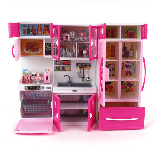 3 in 1 play kitchen set for children girl in Ahmedabad Gujarat with pink cabinets and realistic kitchen accessories