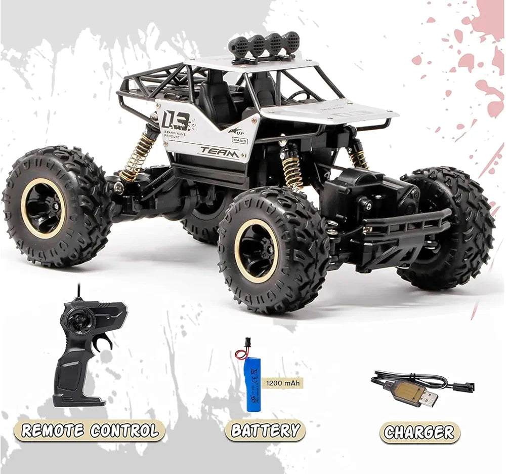Black monster truck Rock Crawler Car with remote control, ideal for kids ages 8 and up, from Sam's Toy World