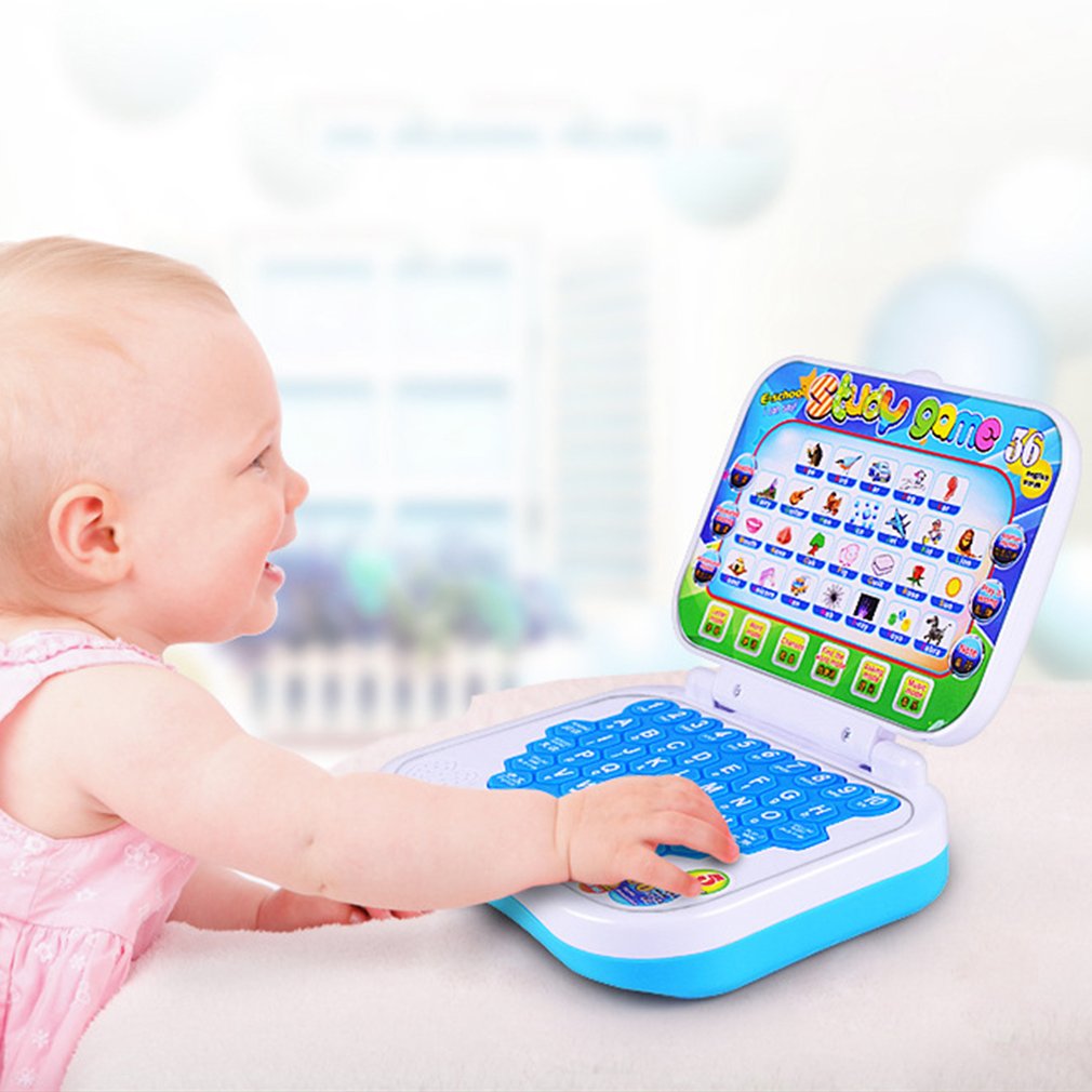 Montessori educational toy laptop in blue for toddlers, fostering learning at Sam's Toy World
